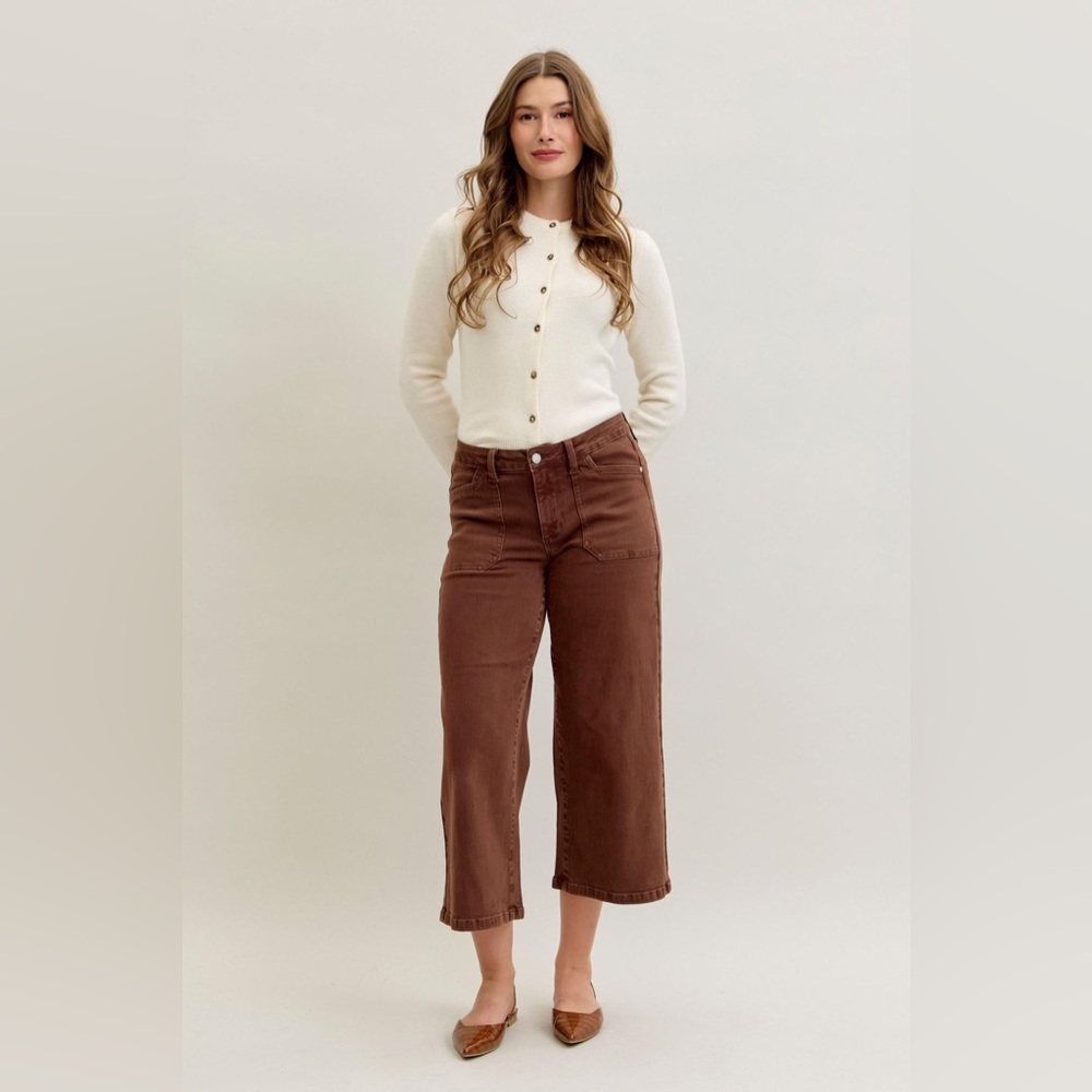 Judy Blue Mid Rise Maple Utility Pocket Wide Leg Crop Jeans Size 9/29